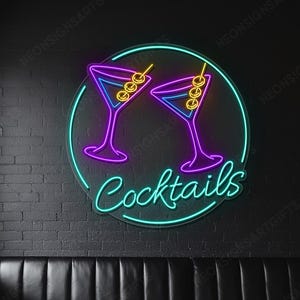 Cocktail Dirty Martini Neon Sign, Cocktail Dirty Martini Wall Art Led Light, Dirty Martini Neon Custom Martini Glass Cocktail Drink Light