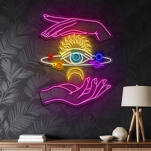 Mystic Eye Neon Sign, Cosmic Hand LED Light, Third Eye Neon Sign, Boho Cosmic Light Sign, Astrology Spiritual Neon Wall Art, Boho Room Decor