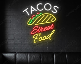 タコスのネオンサイン、タコスの LED ライト、メキシコ料理のネオン