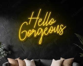 Hello Gorgeous Neon Sign, Hello Gorgeous Wall Art Neon Light, Quote Hello Gorgeous Neon Welcome Sign Decor Beauty Salon, Hello Gorgeous Sign
