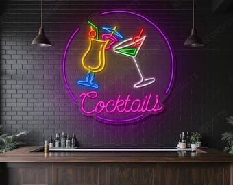 Insegna luminosa al neon per cocktail, decorazione vibrante per bar, luce a LED per amanti dei cocktail, cocktail colorati, luce al neon, atmosfera per cocktail, solo bar al neon luminoso