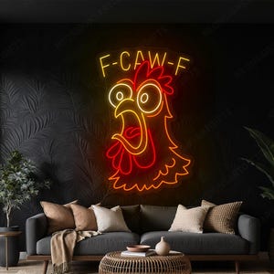 Chicken F CAW F Neon Sign, Funny Rooster Led Light, Chicken Bar Fast Food Shop Neon Light Wall Decor, Chicken Restaurant Neon Sign