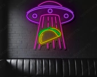 UFO Abduction Taco Neon Sign, Tacos Street Food Wall Decor, Taco Neon Wall Art, UFO Tacos Led Sign, Kitchen Taco Wall Art, Taco Bar Decor