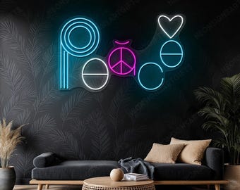 Peace Sign Neon Art Print – Peace and Love, Inspirational Wall Art