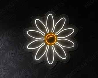 Daisy Flower Minimalist Neon Led Sign, Daisy Bright Floral Led Wall Art Sign, Daisy Flower Neon Light, Minimalist White Daisy LED Wall Light