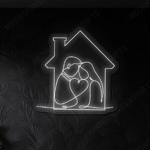Couple In Love LED Neon Light, Couple in Home Outline LED Wall Art, Love And Home Neon Light Decor, Family Home Neon Led Sign