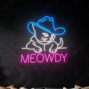 Meowdy Cat Neon Sign, Cowboy Cat Led Wall Light, Western Cowboy Cat Led Sign, Meowdy Cowboy Neon Light Wall Art Decor, Cowboy Cat Neon Sign