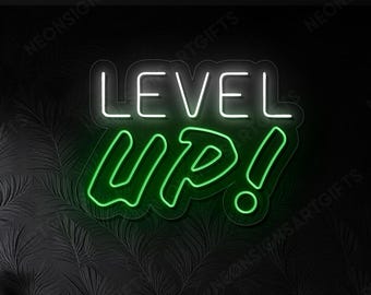 Level Up LED Neon Sign, Motivational Level Up Neon Light, Level Up Letter Neon Sign Gaming Room Decor, Level Up Quotes Gamer Wall Art