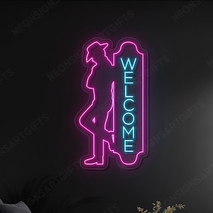 Cowboy Western Bar LED Neon Sign, Cowboy Welcome Neon Sign, Retro Cowboy Western Bar LED Light, Cowboy Silhouette Wall Art Sign Decor