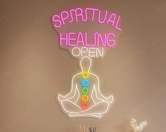 Insegna al neon a LED per la guarigione spirituale, applique a LED per la meditazione, decorazioni luminose al neon per lo studio yoga dei chakra, applique a LED per la meditazione e i chakra