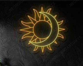 Vintage Sun & Moon Neon Sign – 3D Boho Aesthetic LED Wall Art With Remote Dimmer, USB Powered, Perfect For Bedroom Or Studio Decor