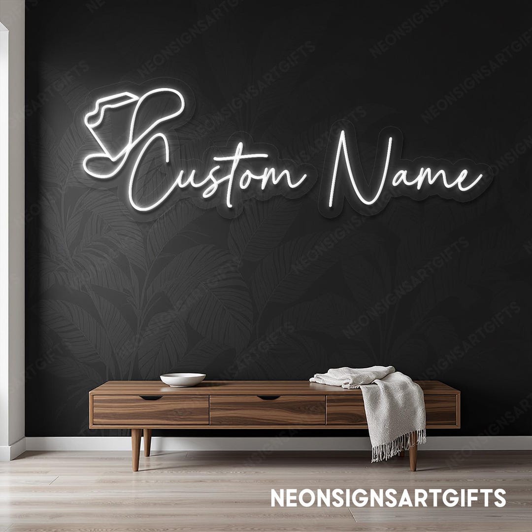 Custom Name With Cowboy Hat Neon Sign, Custom Name LED Light Hat Cowboy ...
