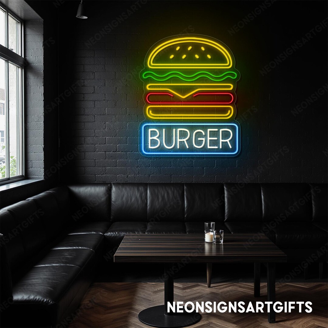 Burger Fast Food Neon LED Sign, Hamburger Street Food Wall Decor ...
