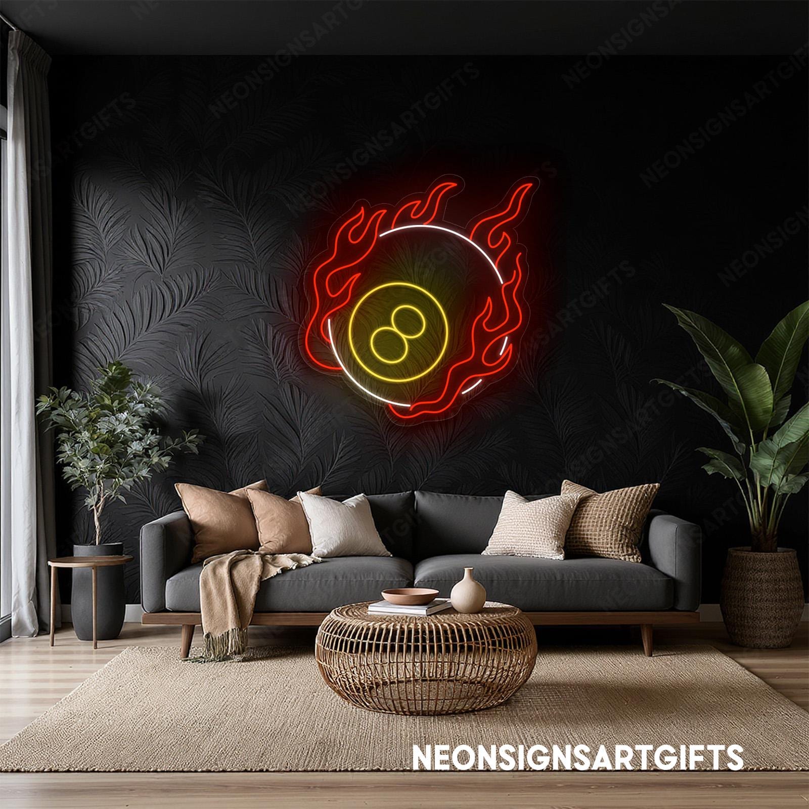 Flaming 8 Ball Billiards Neon Sign, Striking Fire Billiards Pool Neon ...