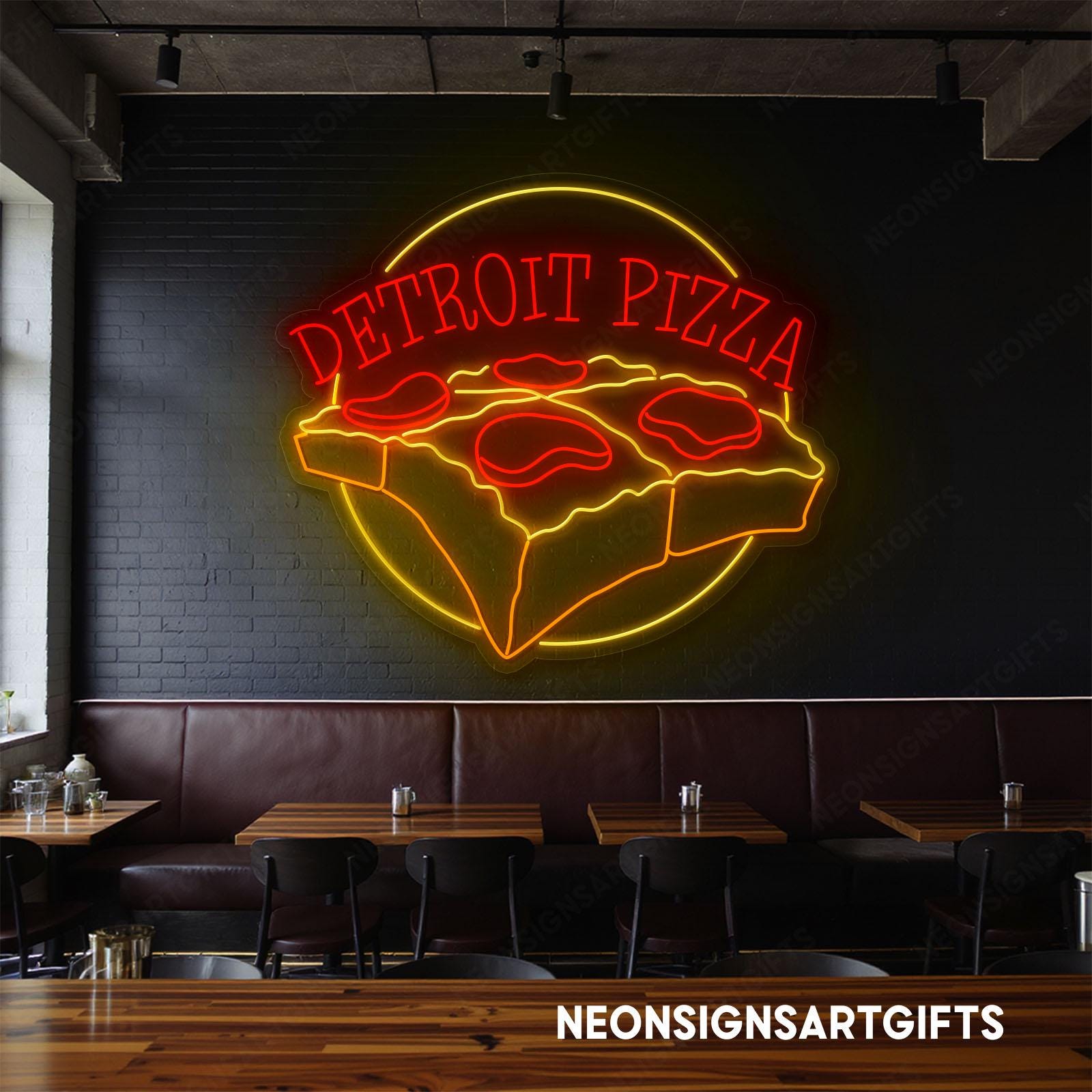 Detroit Pizza Slice Led Neon Sign, Custom Detroit Pizza Led Sign