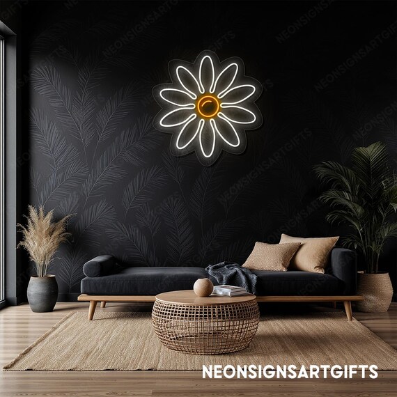 Daisy Flower Minimalist Neon Led Sign, Daisy Bright Floral Led