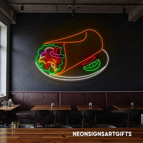 Burrito Mexico Food Slice Led Sign, Taco Burrito Neon Sign Mexican