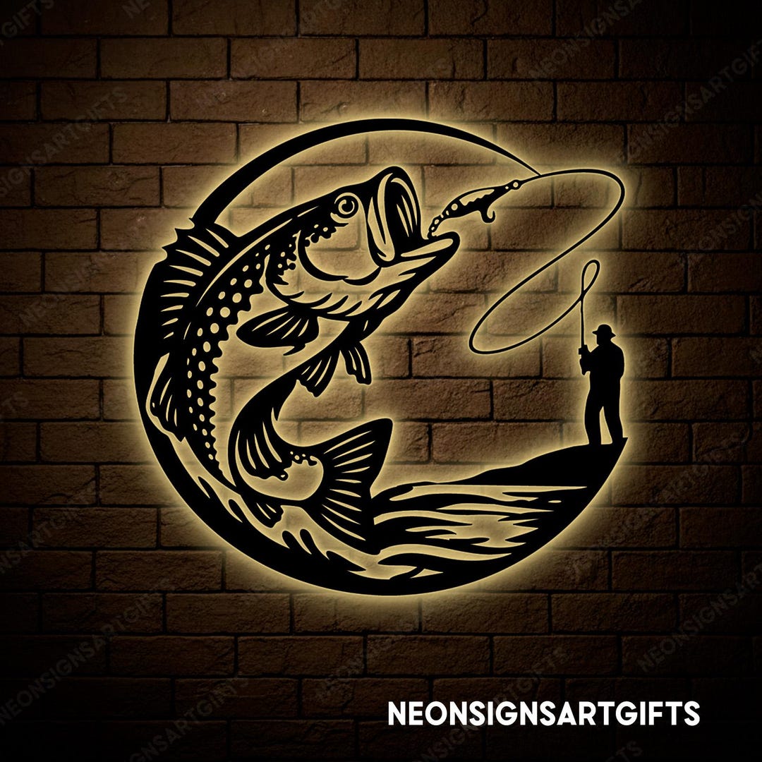 Fishing Metal Sign, Bass Fishing Jump Wall Art for Fisherman Decor ...