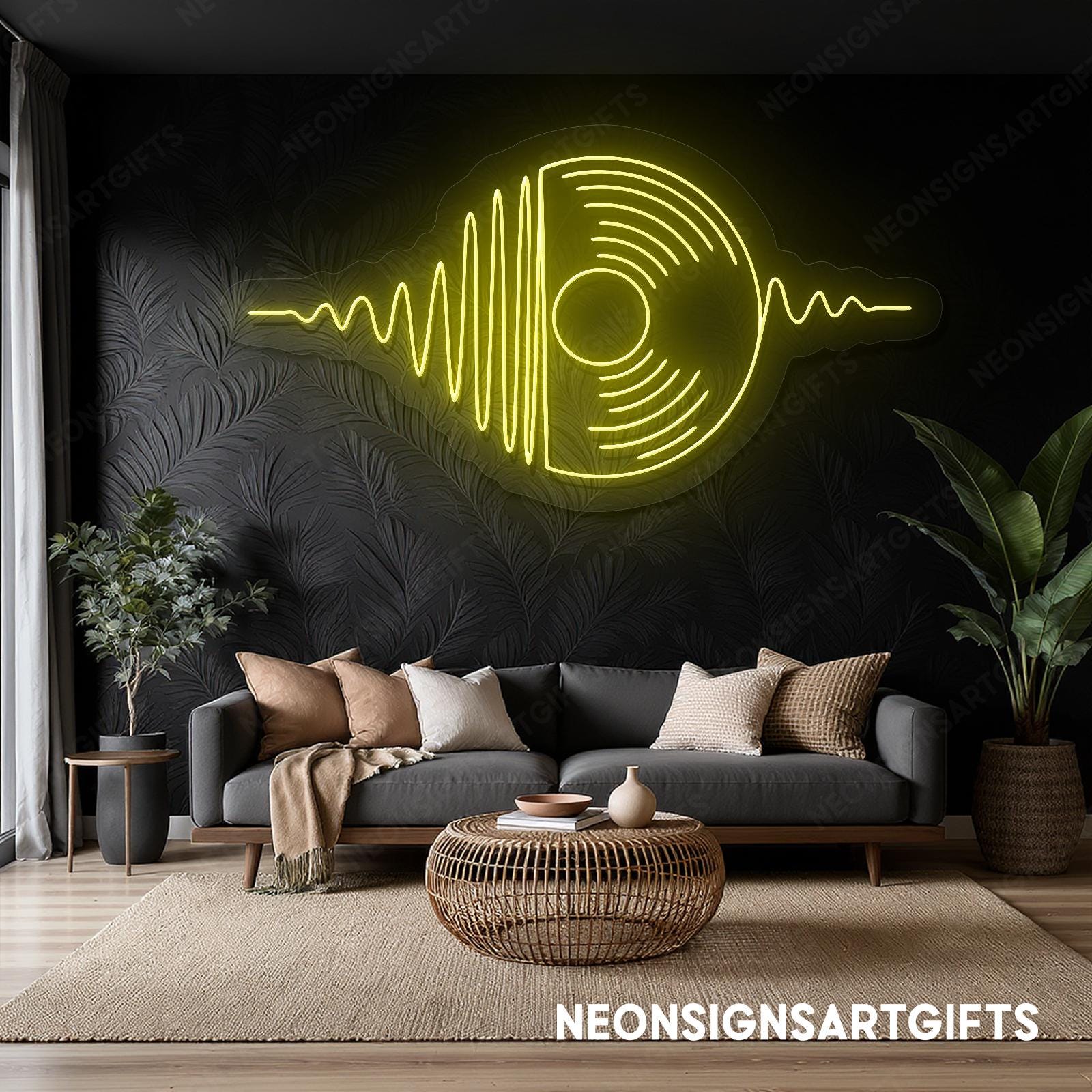 Sound Wave Record Neon Sign, Vinyl Record LED Light Wall Art