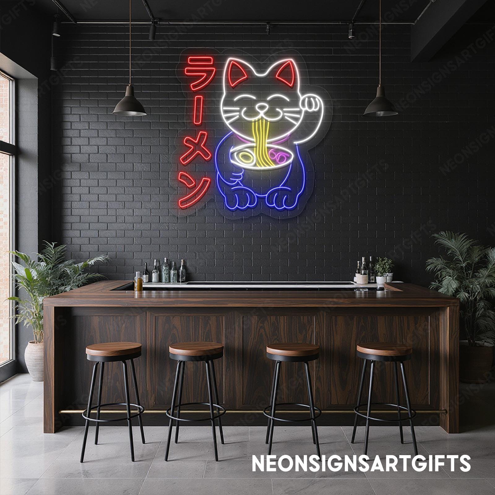 Maneki Neko Ramen Neon Sign, Lucky Cat Maneki Neko LED Wall Light