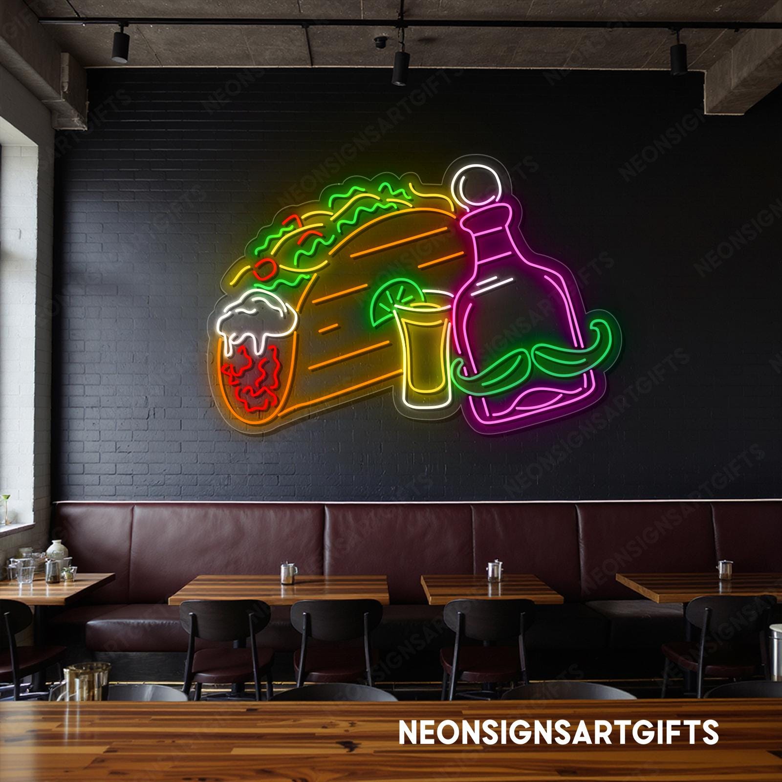 Taco and Tequila Mexican Food Neon Sign, Mexican Food LED Wall