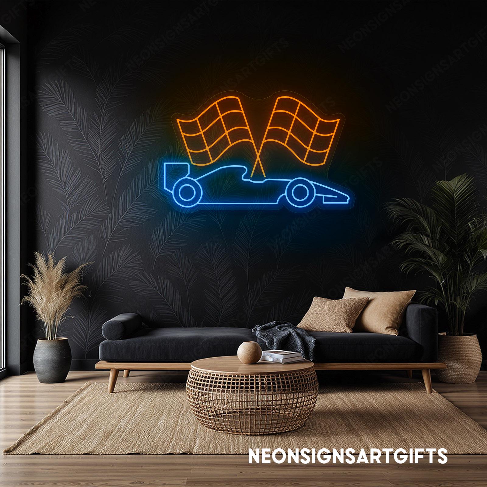 Led Racing Flag Racing Car Neon Formula 1 Led Wall Light With Checkered Flags, Modern ...