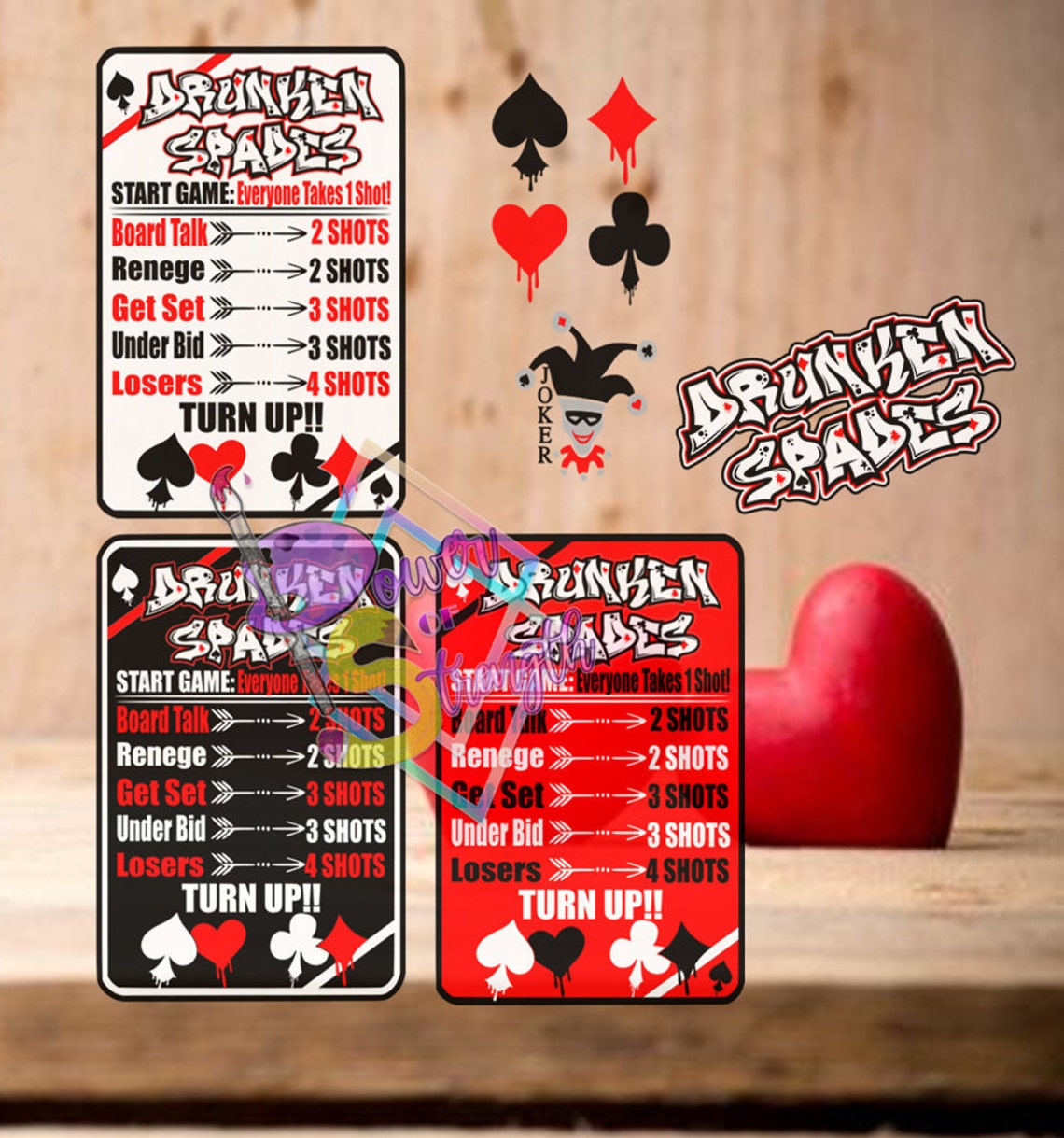 Drunken Spades set SVG/PNG . Different Color Instruction card Etsy