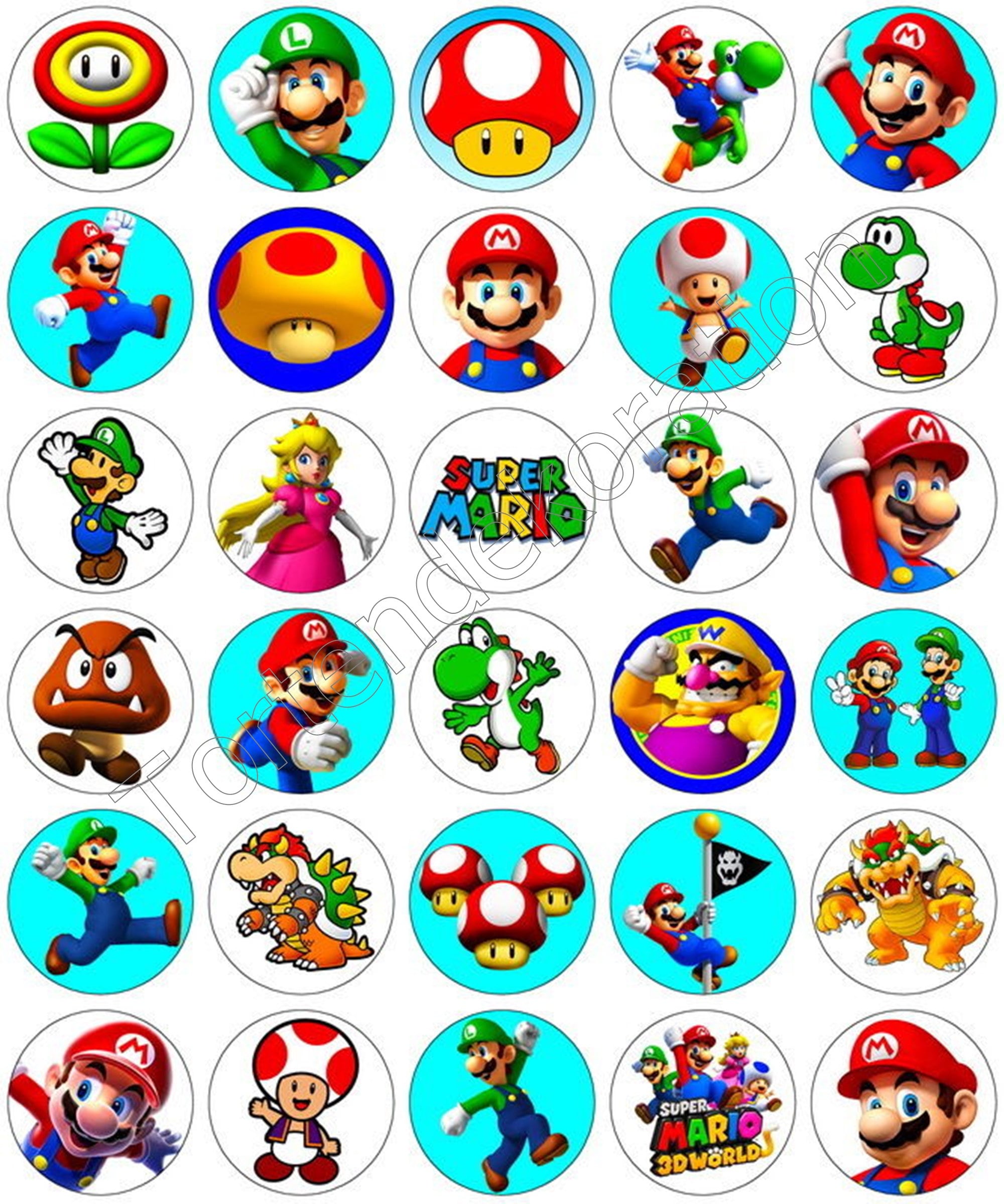 24 Toppers Comestibles De Mario – Obleas De Papel De Arroz Precortadas Para Pasteles Y Cupcakes
