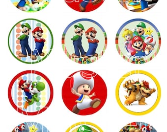 24-piece Mario & Luigi Up coin-themed muffin topper set, suitable for parties, lactose-free, gluten-free, vegan, and kosher.