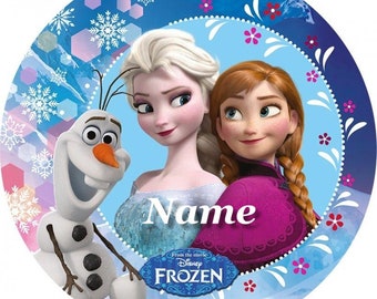 Decoração de bolo em papel de arroz com Anna e Elsa de Frozen, para cortar à mão, texto personalizado, design Kosher Halal.