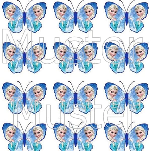 24 Elsa essbare Schmetterlinge Muffinaufleger Cupcake Deko Eiskönigin Frozen Tortendekoration Muffindekoration
