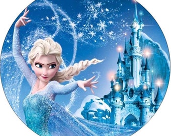 Decoração de bolo em papel de arroz com Anna e Elsa de Frozen, para cortar à mão, texto personalizado, design Kosher Halal.