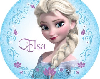 Decoração de bolo em papel de arroz com Anna e Elsa de Frozen, para cortar à mão, texto personalizado, design Kosher Halal.