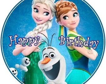 Frozen Frozen Anna Elsa bolo topper wafer decorativo decoração de bolo de papel para auto-corte texto desejado motivo Kosher Halal 1