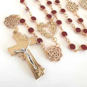 January Garnet Birthstone Rosary Swarovski Catholic Rosary Heartfelt Prayer Beads Madonna Child Centerpiece Heirloom Quality Zodiac Birthday
