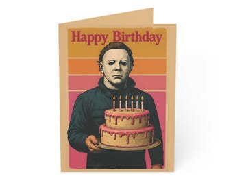 Tarjeta de felicitación, tarjeta de cumpleaños de Halloween de Michael Myers, ¡Que tengas un día genial!, regalo para fanáticos de películas de terror, juego de tarjetas de felicitación aterradoras, tarjeta de Halloween.