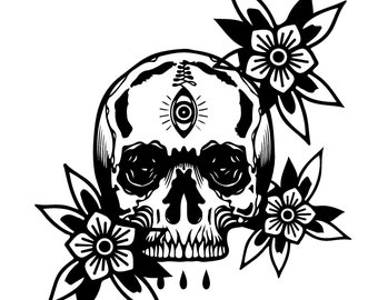 Digital Download Tattoo Style "Skull and Roses"