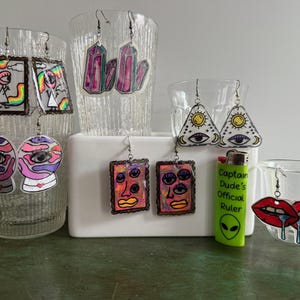 Surreal Earrings – Handmade Shrinky Dink Jewelry