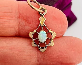Antique Stick Pin Conversion Opal and Enamel Pendant 14k Yellow Gold (FE15G)