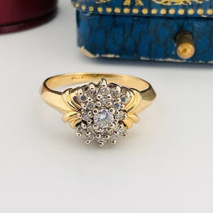 Vintage 14k Yellow Gold Diamond Cluster Ring - Size 4.25
