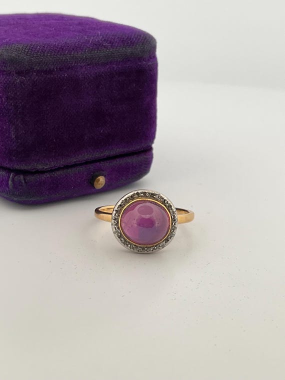 Antique Cabochon Ruby Diamond Ring - image 3