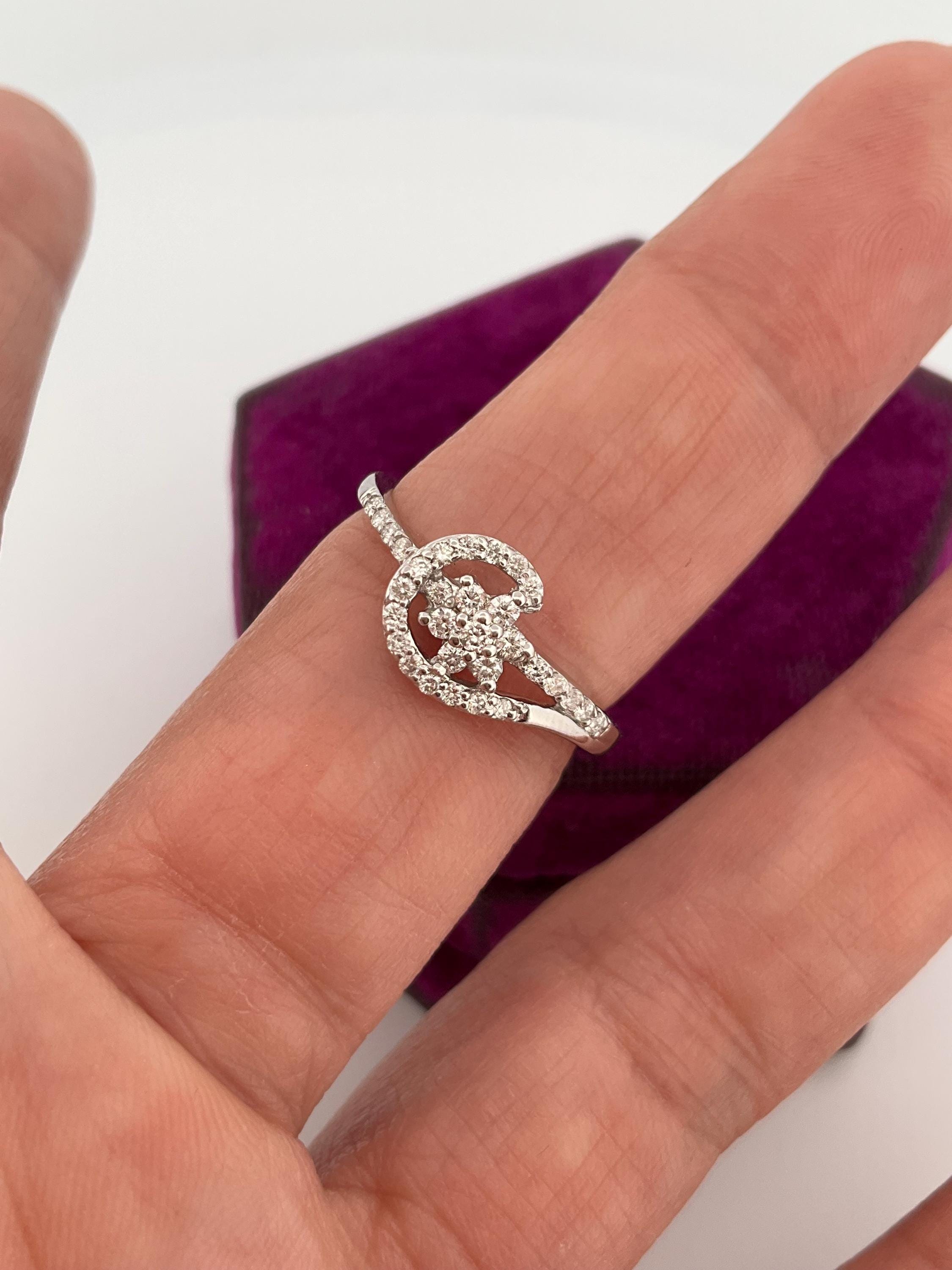 Vintage 14k White Gold Diamond Crescent and Star Ring - Etsy