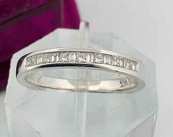Anello vintage in oro bianco 14 carati con diamanti taglio misto - Misura 7