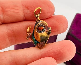 スペイン製【アンティーク魚飾金属盤】vergngene AUKtion19К Vintage Chinese Cloisonne Articulated Fish Pendant. Hand