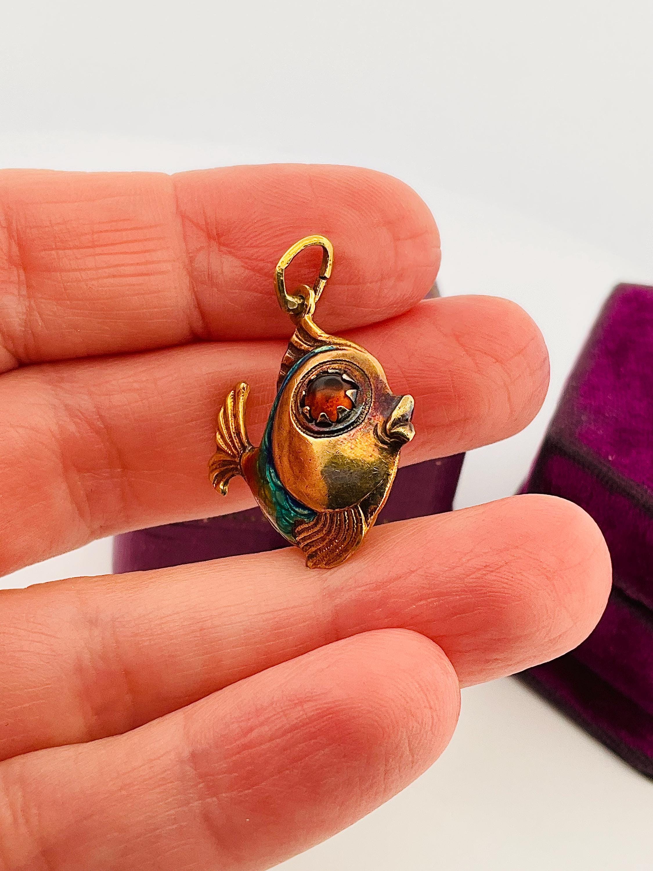 Vintage 18k Yellow Gold Enamel Fish Pendant (AU54) - Etsy