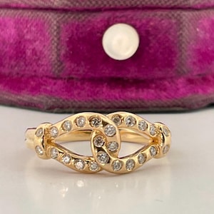 Vintage 14k Yellow Gold Interlocking Diamond Ring 0.20ct
