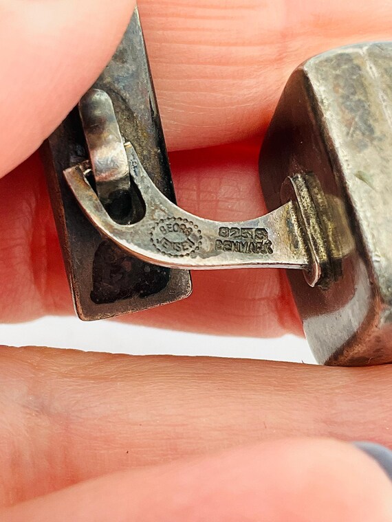 Boutons De Manchette Georg Jensen Argent Sterling - Pierre Œil De Tigre - Style Moderne Mi-Siècle