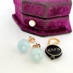 Vintage EFFY Aquamarine Ball Stud Earrings 14k Yellow Gold (DE14)