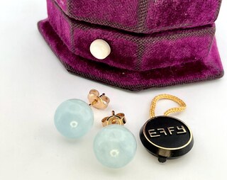 Orecchini A Clip Rosa Smaltata Blu Turchese – Vintage Placcato Oro 14K – Set 2 Pezzi Ipoallergenici – Per Donna