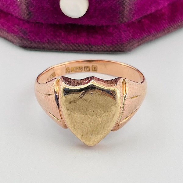 Antique 1919 9k Rose and Yellow Gold Blank Shield Signet Ring - Size 9